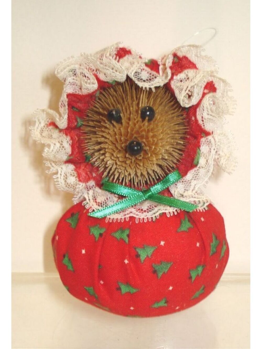 Vintage 1980's Thistle Face Red Porcupine Mrs. Claus Christmas Ornament